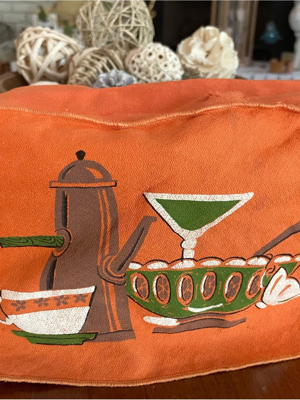 MCM Orange Kitchen Appliance Cover with Green & Brown Graphic